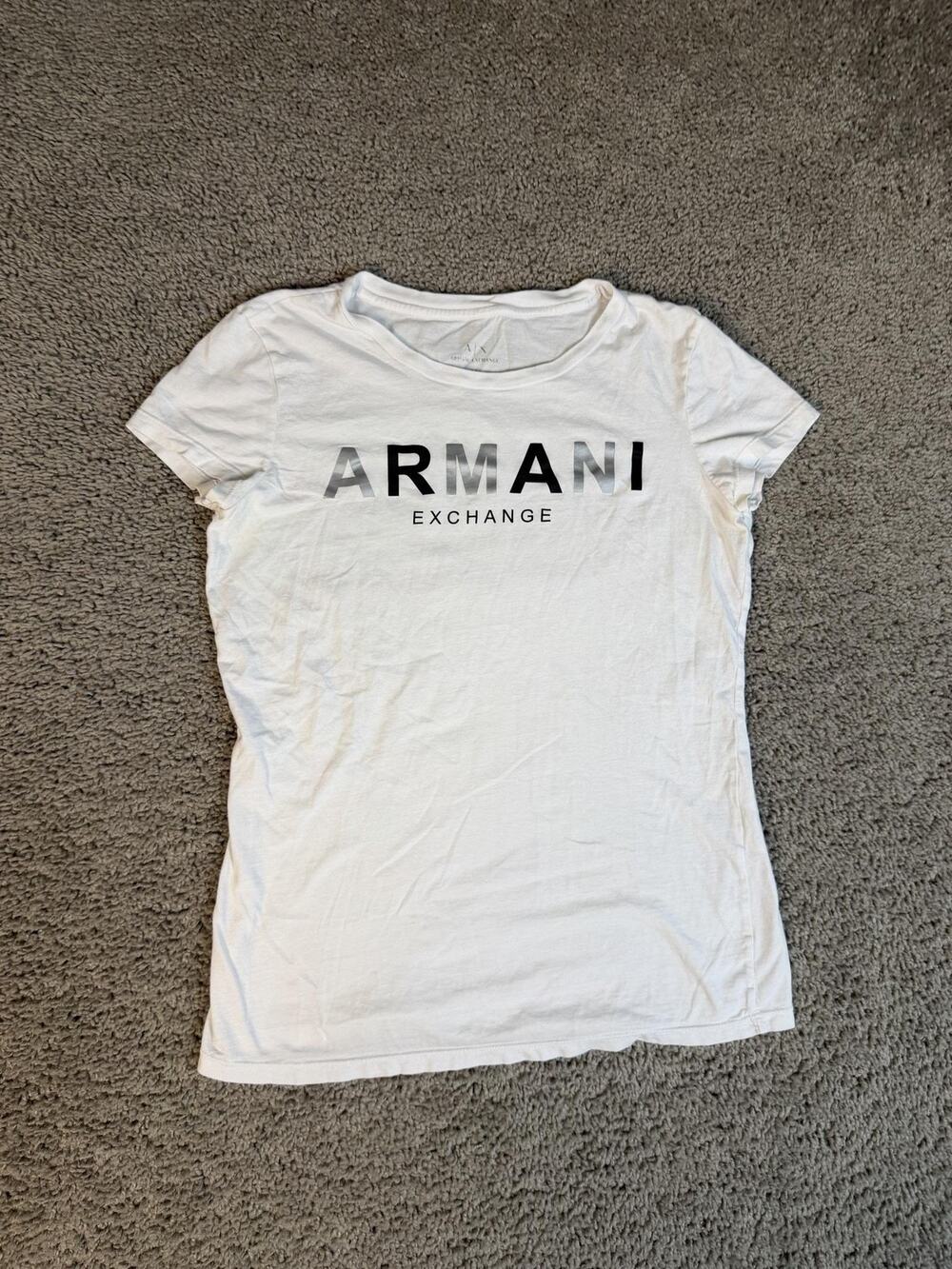 Armani Exchange Shirt Womens M White Crew Neck Slim 100% Cotton Jersey